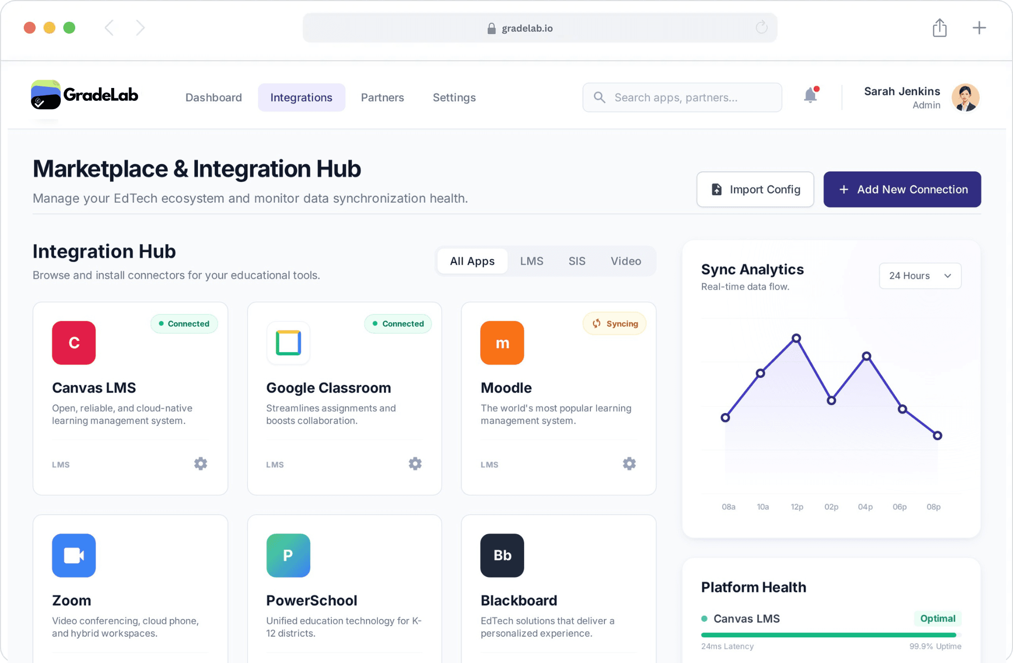Product dashboard interface showing grading and exam management features