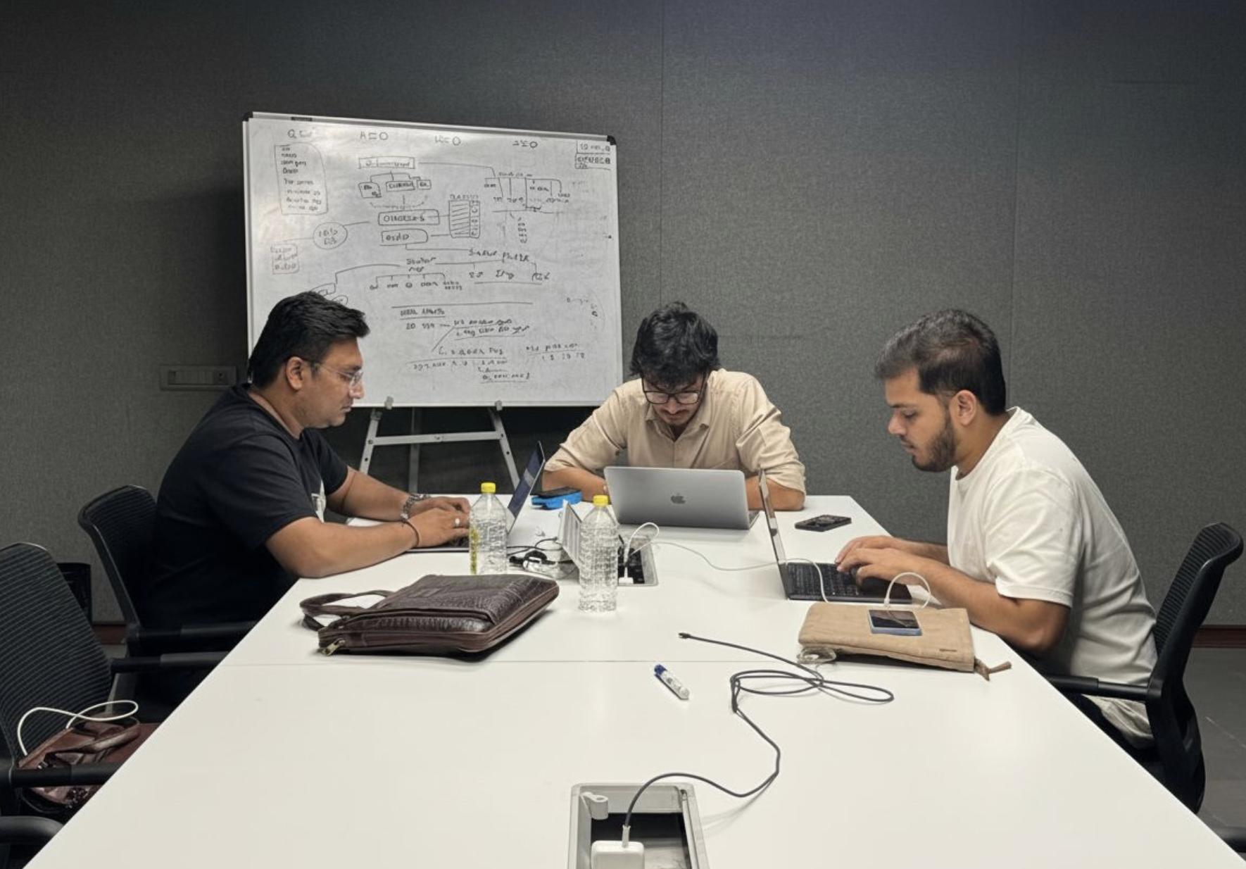 GradeLab founders Akshat Shah, Jainil Padmani, and Om Joshi at office in Ahmedabad, India